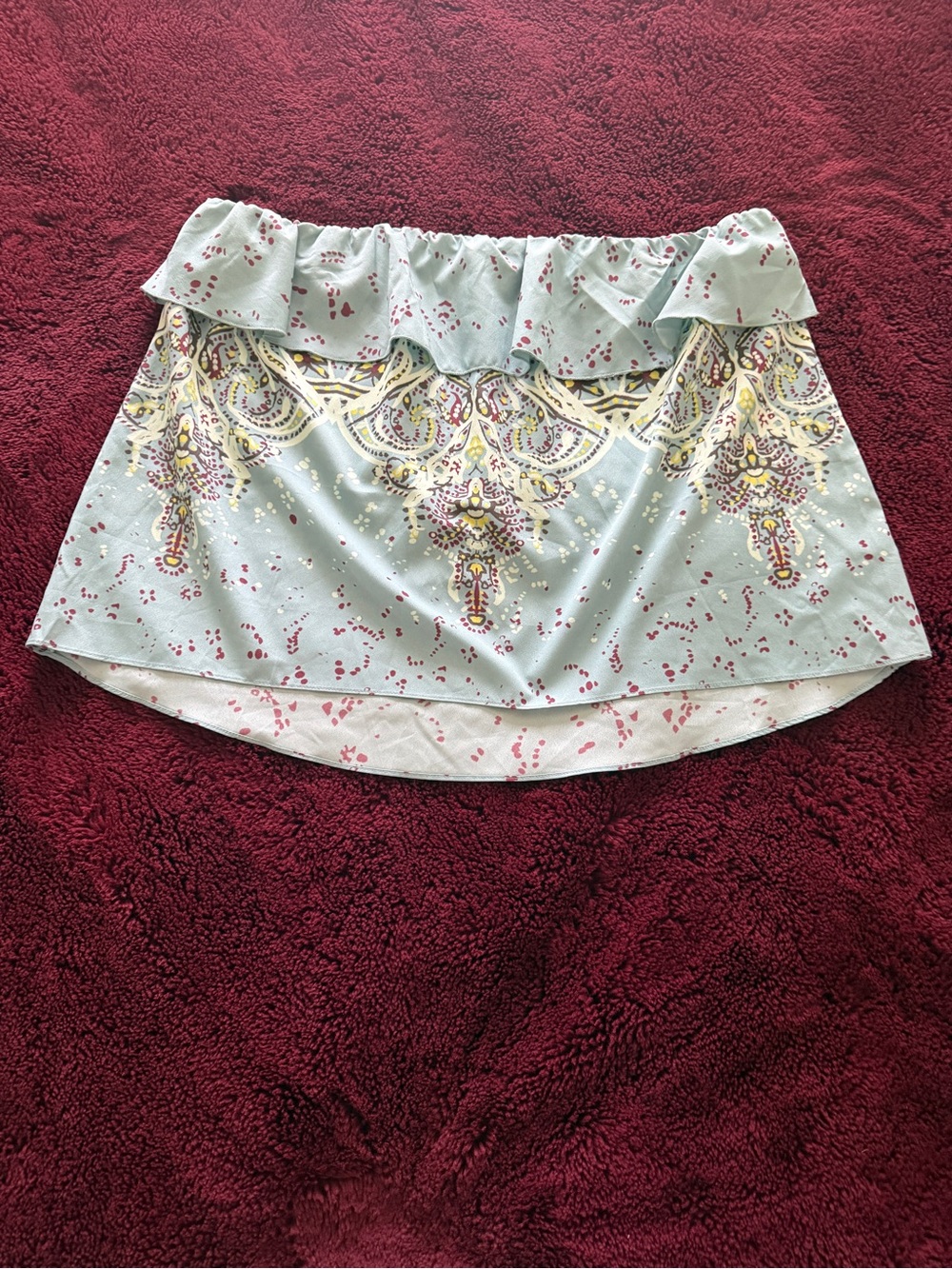 Mint Off-Shoulder Paisley Tunic Top with Ruffle